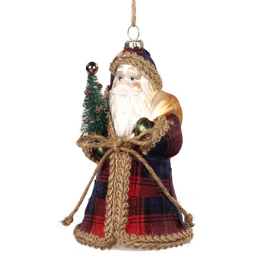 Christmas Tree | Goodwill Glass Fabric Tartan Santa Ornament Tr 27114