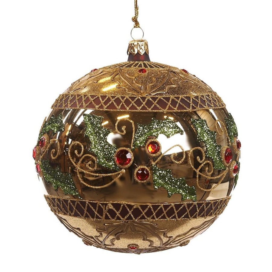 Glass Baubles | Katherine Collection Katherine'S Collection Glass Traditional Holly Ball Gold Kc L 02-731179