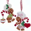 Gingerbread | Kurt Adler Kurt Adler H5592 Gingerbread With Cane Boy Girl Ornament2 Assorted