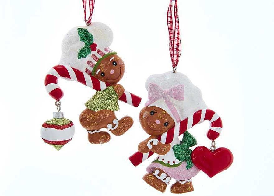 Gingerbread | Kurt Adler Kurt Adler H5592 Gingerbread With Cane Boy Girl Ornament2 Assorted