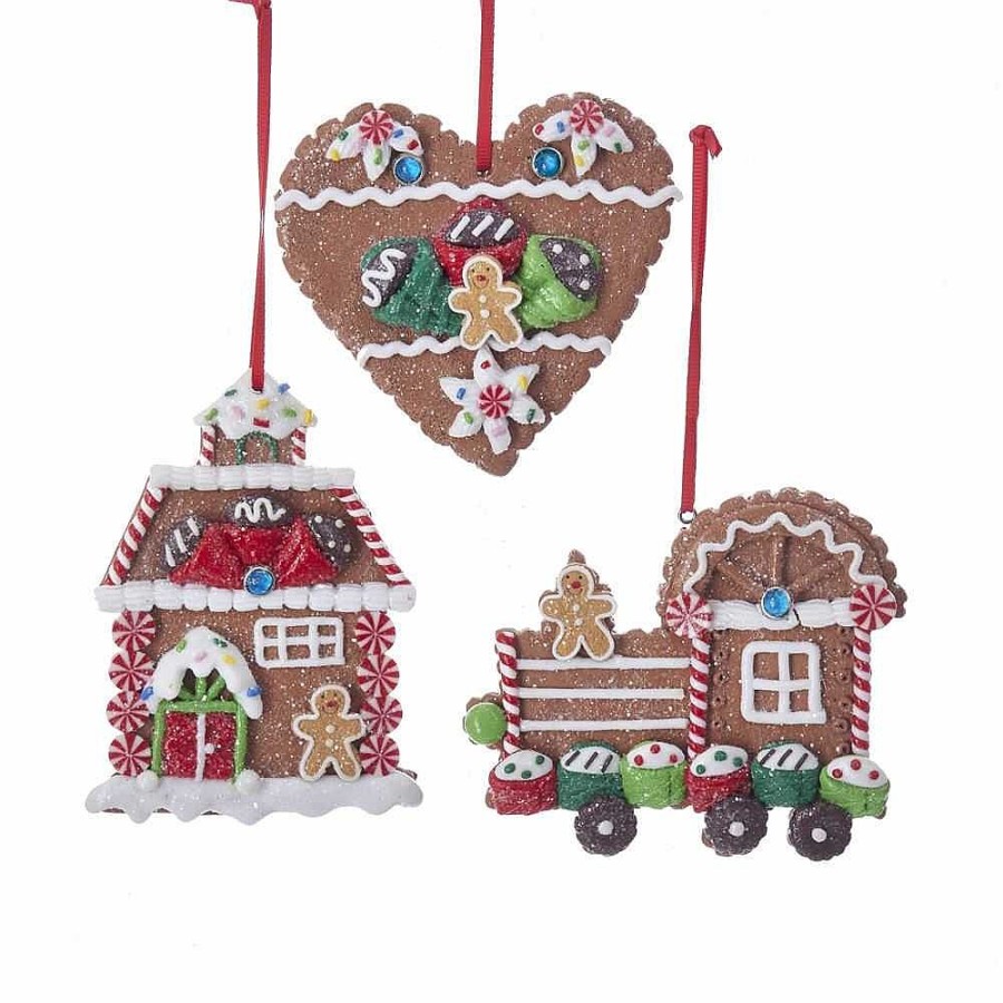 Gingerbread | Kurt Adler Kurt Adler Nyc D3386 Gingerbread House, Heart And Train Ornaments, 3 Assorted