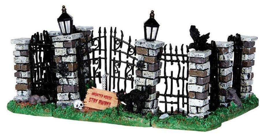 Halloween Villages | Lemax Lemax Spooky Iron Gate And Fence, Set Of 5 34606 Lemax Spooky Town