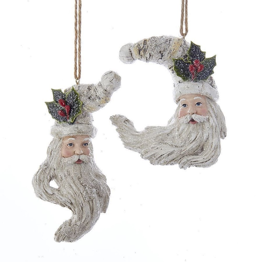 Christmas Tree | Kurt Adler Kurt Adler Nyc C7681 Birch Berries Santa Head Ornaments, 2 Assorted