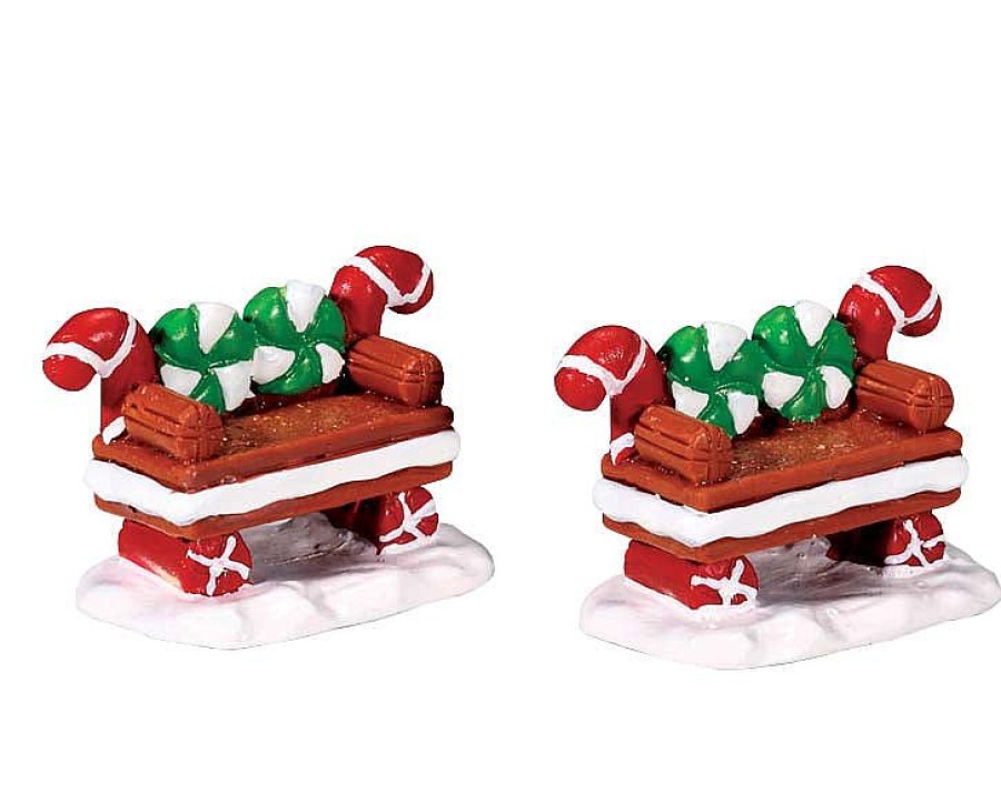 Christmas Villages | Lemax Lemax Village 44812 Peppermint Cookie Bench, Set Of 2 44812