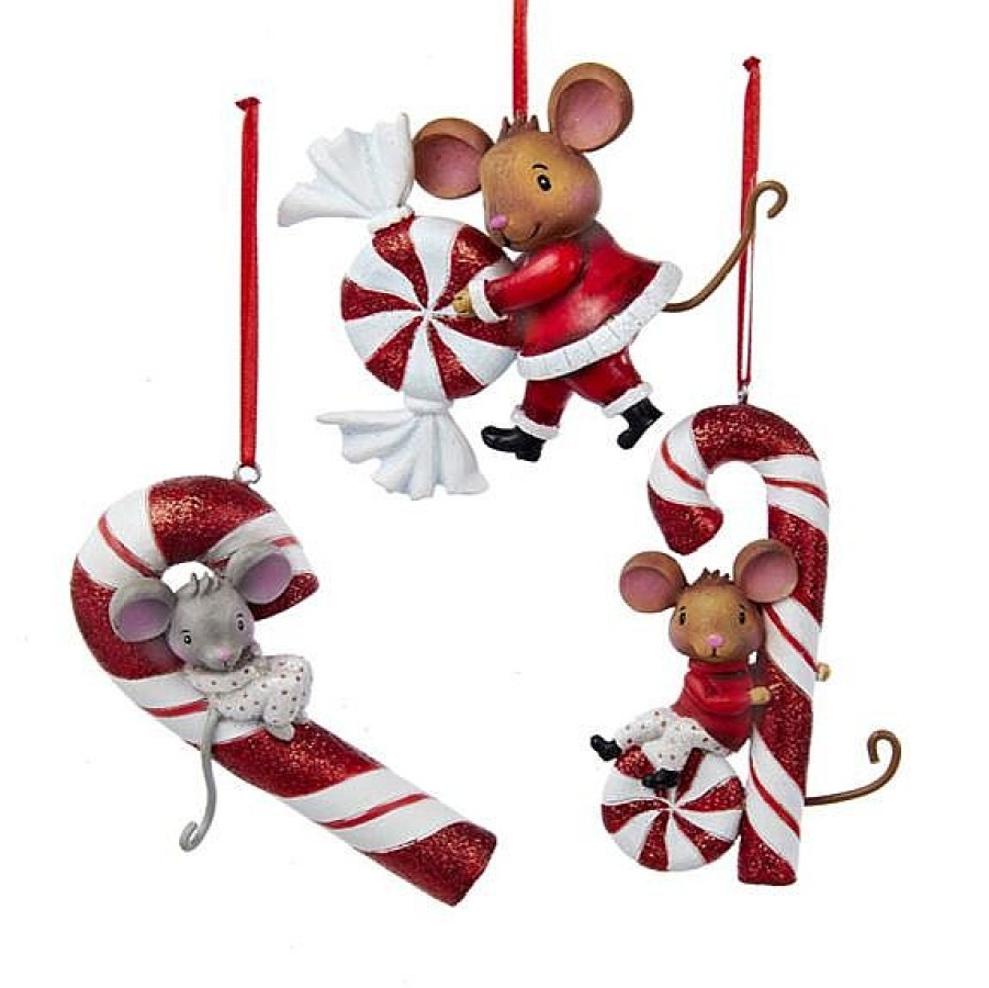 Christmas Tree | Kurt Adler D2300 Mouse With Peppermint Candy Ornament 3 Assorted Kurt S.Adler New York