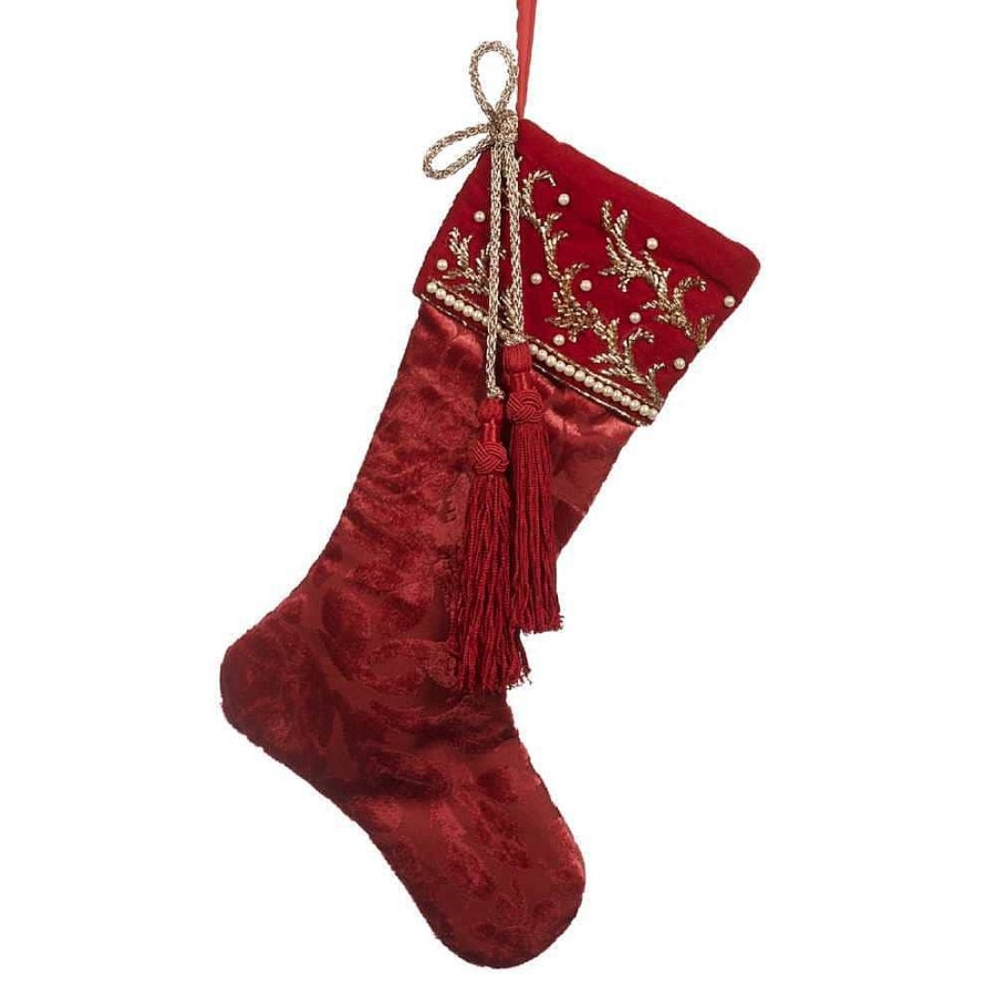 Fabric | Goodwill Goodwill Belgium If 10019 Embroidered Tassel Stocking Burgundy