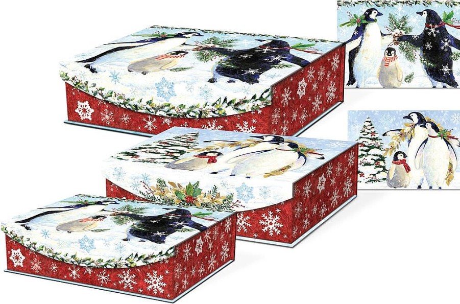 Home Decors | Goodwill Nested Flip Top 3 Boxes Snowy Penguins G 43081N