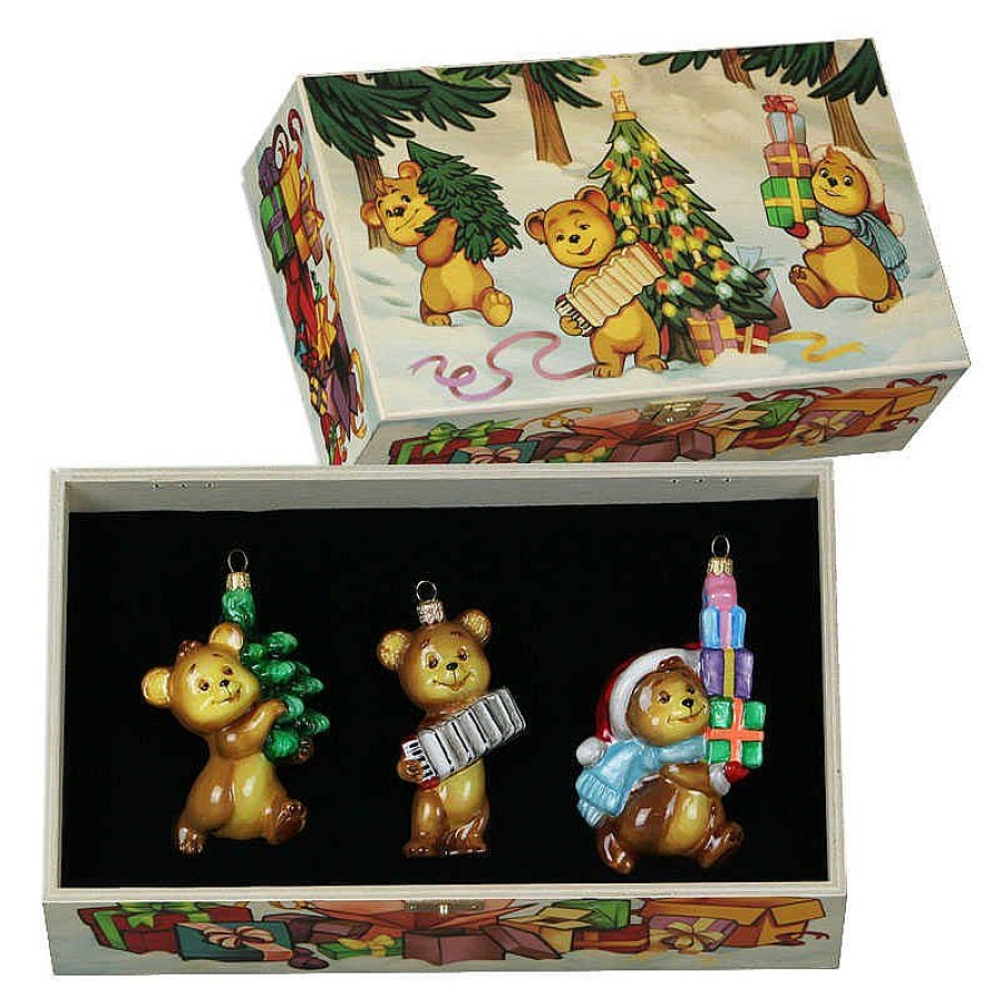 Glass Baubles | Komozja Famiily Mostowski Komozja Three Teddies Boxed Set - Glass Bauble Handmade In Poland