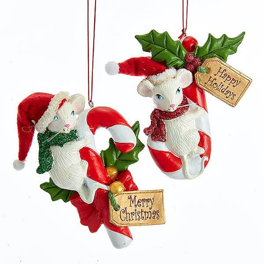 Christmas Tree | Kurt Adler Kurt S. Adler Nyc T2267 Santa Mouse On Candy Cane 2 Assorted