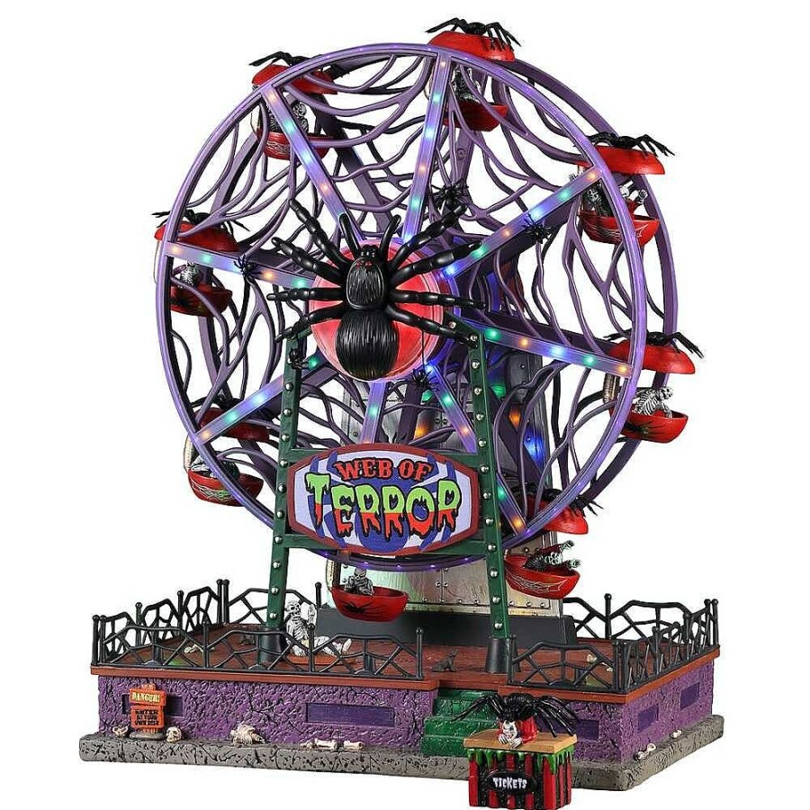 Christmas Villages | Lemax Lemax Village 2021 Web Of Terror Ferris Wheel 14823