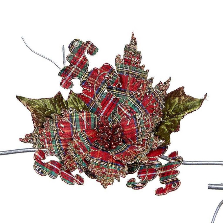 Home Decors | Katherine Collection Katherine'S Collection Wishes Plaid Poinsettia On Clip Kc 33-933611