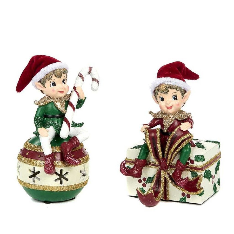 Elves | Goodwill Goodwill Belgium Led Lit Elf Table Stocking Holder 2 Assorted Tr 24655