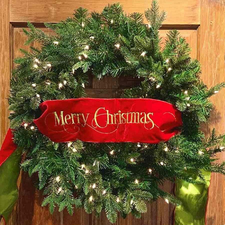 Fabric | DStevens D. Stevens Velvet Embroidery Banner Merry Christmas