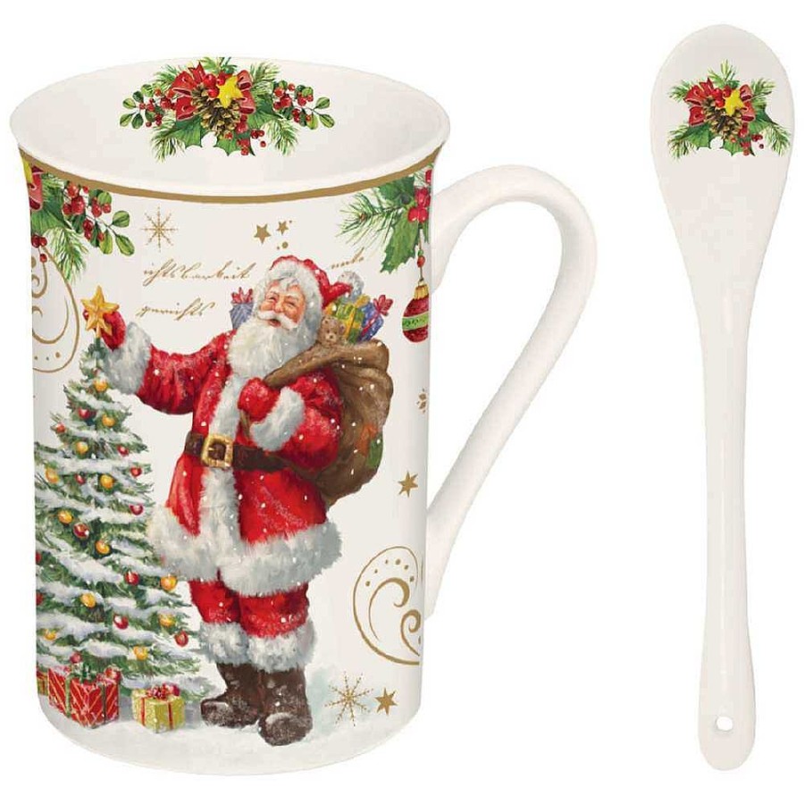 Tableware | Easy Life Christmas Tableware: Mug With Spoon In High Quality Fine China And Coaster