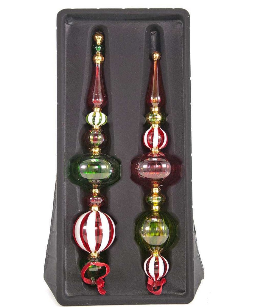 Glass Baubles | Katherine Collection Katherine'S Collection 18-643001 Painted Glass Finial Ornaments Assortment Of 2 In Box