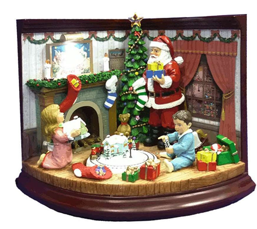 Musical | North Pole Fireplace Santa And Child Music Box