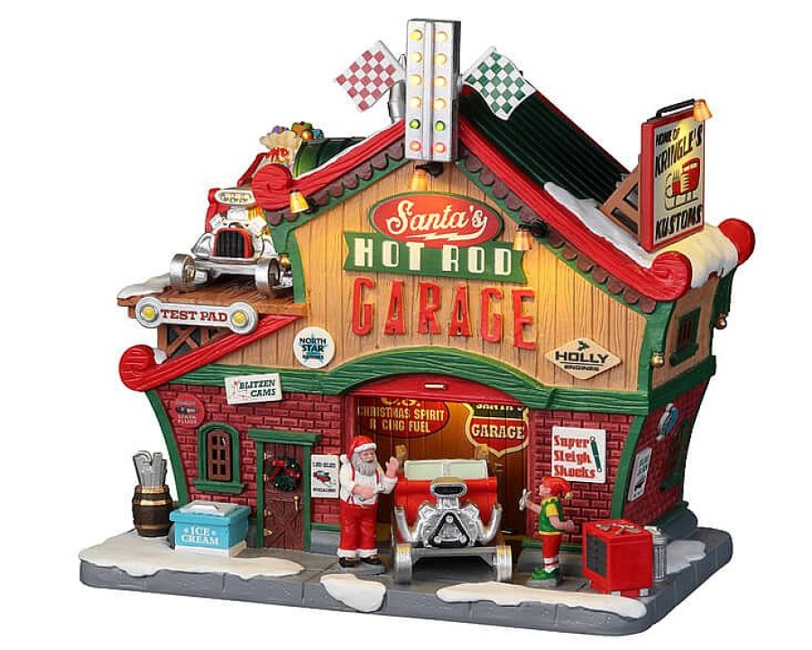 Christmas Villages | Lemax Santa'S Hot Rod Garage, Incl. Adapter (4.5V)