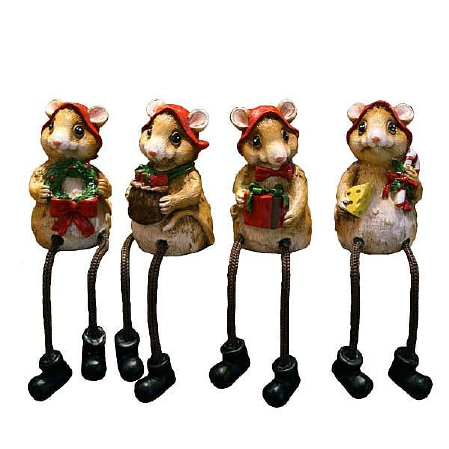 North Pole | Willow Brooks Willow Brooks Secret Christmas Mouse Sitting On Shelf 4 Assorted Wb1200