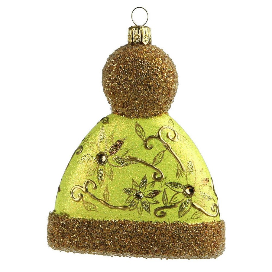 Glass Baubles | Komozja Famiily Komozja Family Mostowski Hat With Pompom Gold Ornament 3173