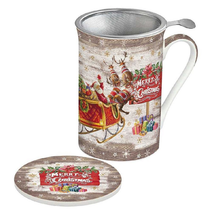 Tableware | Easy Life Christmas Tableware: Fine China Mug With Lid And Metal Infuser