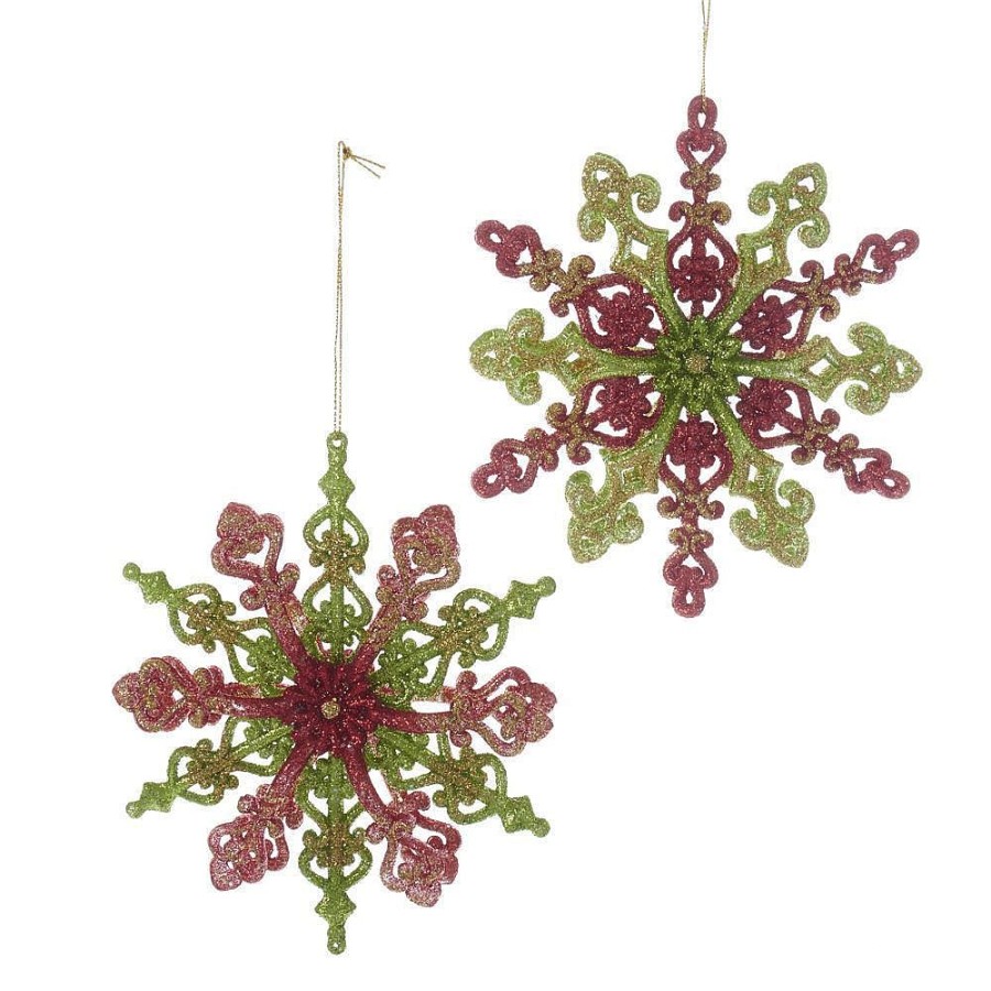 Christmas Tree | Kurt Adler Kurt Adler Nyc T2319 Red, Green And Gold Glitter Snowflake, 2 Assorted