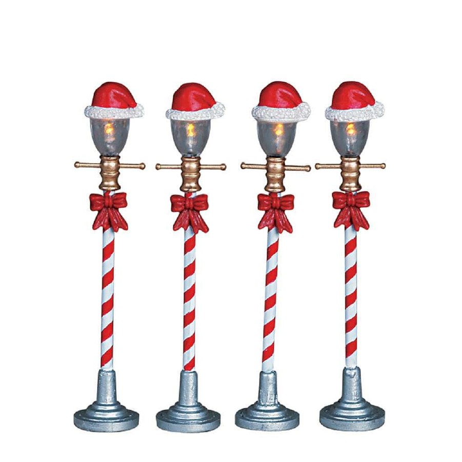 Christmas Villages | Lemax Lemax Village 64472 Santa Hat Street Lamp, Set Of 4, B/O (4.5V) 64472