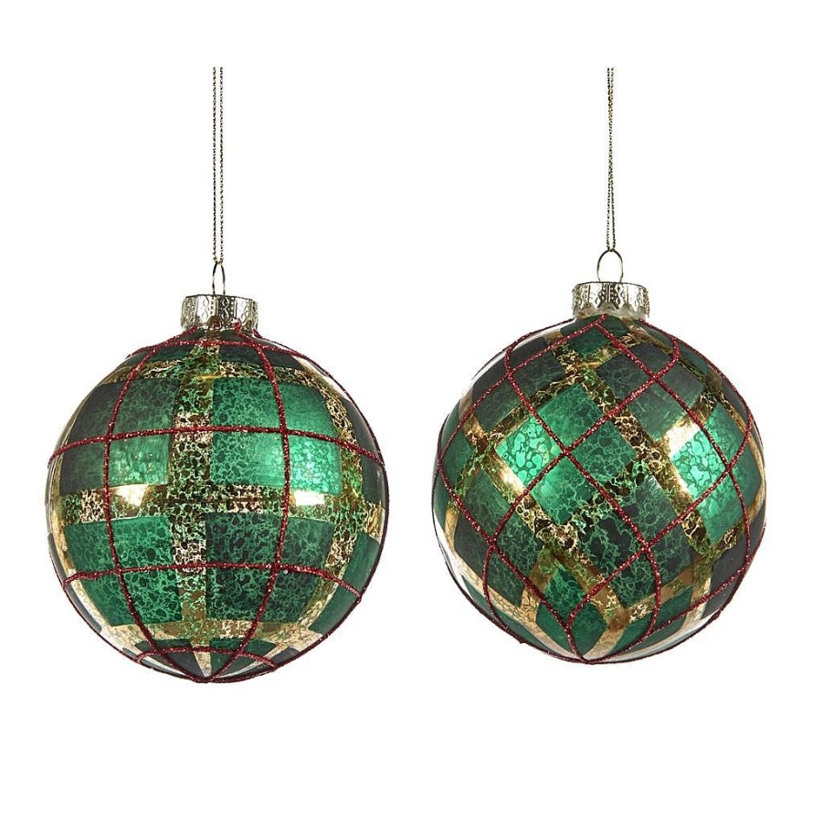 Christmas Tree | Goodwill Glass Antique Tartan Ball 2 Assorted Tr 27144