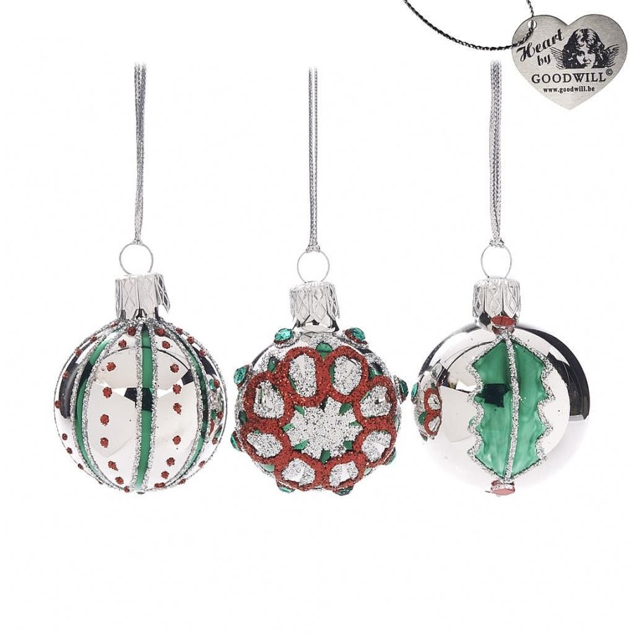 Glass Baubles | Goodwill Glass Mini Holly Dot Ball 3 Assorted L 23552