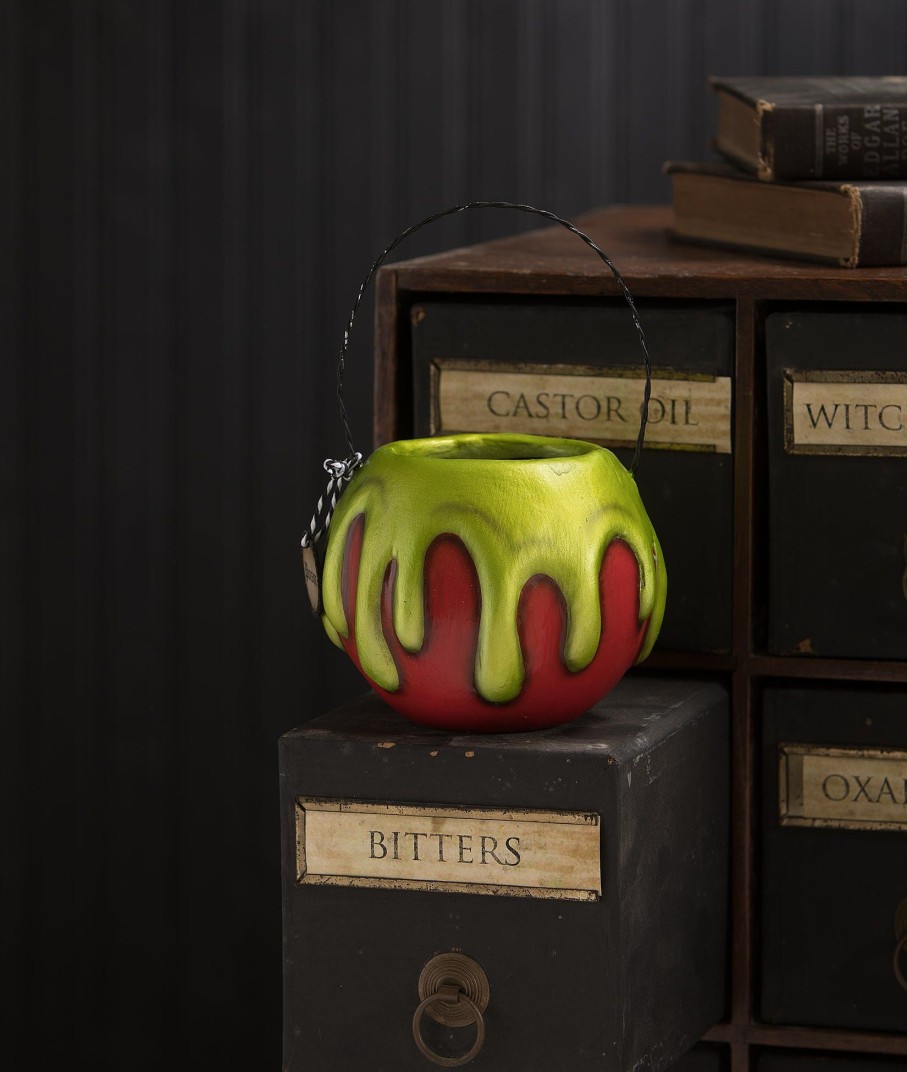 Halloween | Bethany Lowe Small Red Apple With Green Poison Bucket La1389 Bethany Lowe