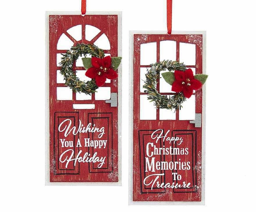 Christmas Tree | Kurt Adler Kurt Adler G0197 Wooden Red Christmas Door Ornament2 Assorted