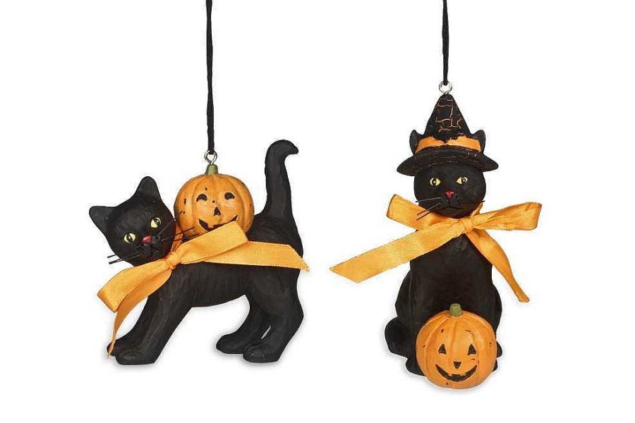 Halloween | Bethany Lowe Kl7552 Bethany Lowe Black Cat Ornament 2 Assorted