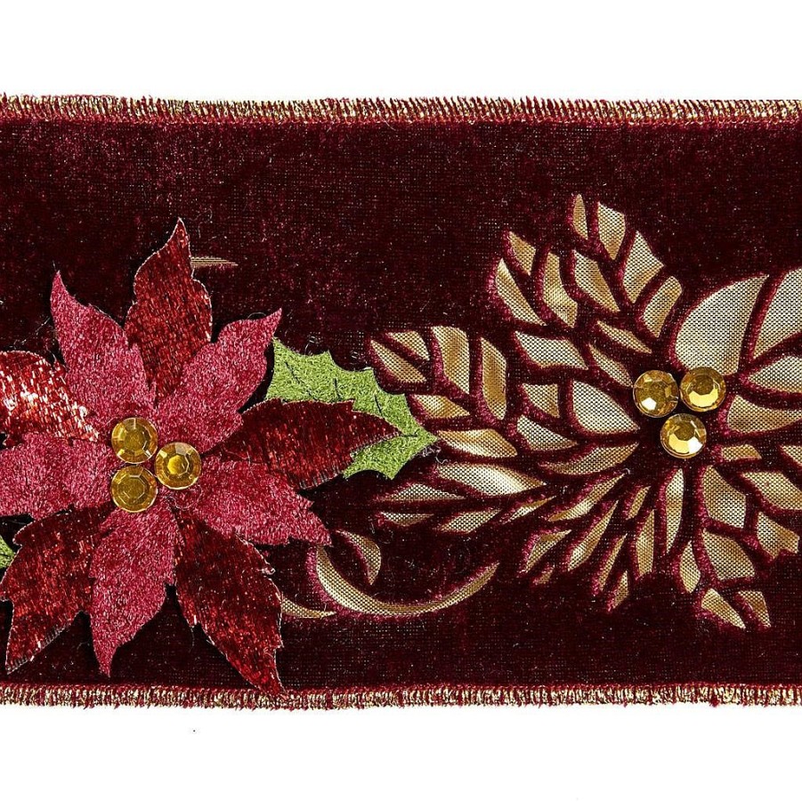 Fabric | Katherine Collection Katherine'S Collection Cut Out Poinsettia Ribbon Burgundy 08-783543 08-783543