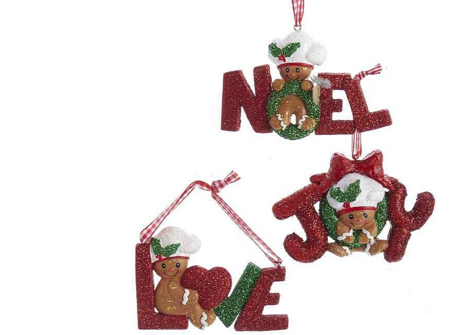 Gingerbread | Kurt Adler Kurt Adler H5553 Gingrbrd Love Noel Joy Ornament3 Assorted