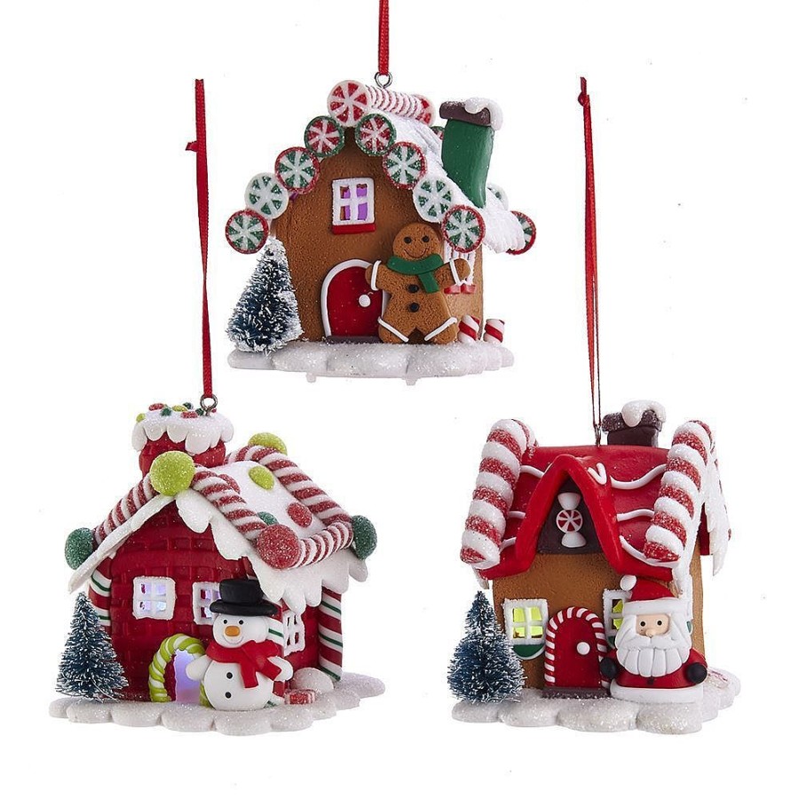 Gingerbread | Kurt Adler Kurt Adler Nyc D3619 Battery-Operated Led Gingerbread House Ornaments, 3 Assorted